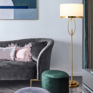 Modern Ornate Brass Floor Lamp with White Shade - Staunton and Henry