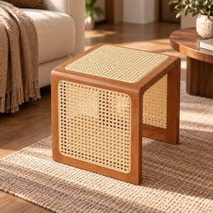 Square Wood and Rattan Side Table - Staunton and Henry