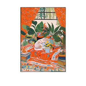 Bohemian Sleeping Cat Illustration Wall Art with Frame - Staunton and Henry