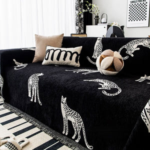 Luna Chenille Black and White Leopard Sofa Cover - Staunton and Henry