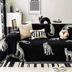 Luna Chenille Black and White Leopard Sofa Cover - Staunton and Henry