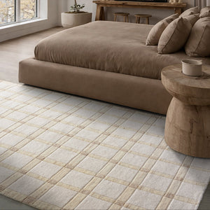 Marlowe Plaid Cream Textured Wool Rug - Staunton and Henry